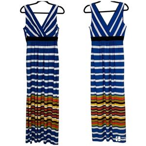 Coldwater Creek Blue White Stripe Maxi Dress Womens Size 10 Sleeveless Resort